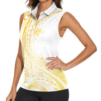 Samoa Siapo Mamanu Women Sleeveless Polo Shirt Plumeria Fancy Gold Motifs LT7 - Polynesian Pride