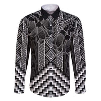 Aotearoa Taniko Pattern Family Matching Long Sleeve Bodycon Dress and Hawaiian Shirt Poutama Mix Kowhai Flowers LT7 Dad's Shirt - Long Sleeve Grey - Polynesian Pride