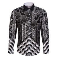 Aotearoa Taniko Pattern Family Matching Off The Shoulder Long Sleeve Dress and Hawaiian Shirt Poutama Mix Kowhai Flowers LT7 Dad's Shirt - Long Sleeve Grey - Polynesian Pride