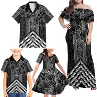 Aotearoa Taniko Pattern Family Matching Off Shoulder Maxi Dress and Hawaiian Shirt Poutama Mix Kowhai Flowers LT7 - Polynesian Pride