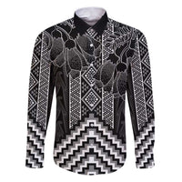 Aotearoa Taniko Pattern Family Matching Puletasi and Hawaiian Shirt Poutama Mix Kowhai Flowers LT7 Dad's Shirt - Long Sleeve Grey - Polynesian Pride