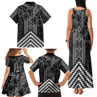 Aotearoa Taniko Pattern Family Matching Tank Maxi Dress and Hawaiian Shirt Poutama Mix Kowhai Flowers LT7 - Polynesian Pride