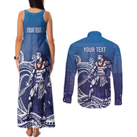 Samoa Manuia le Aso Tuto'atasi Siapo Motif Couples Matching Tank Maxi Dress and Long Sleeve Button Shirt Warrior with Nifo Oti LT7 - Polynesian Pride