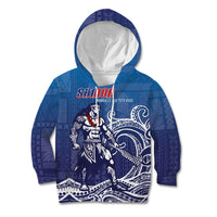 Samoa Manuia le Aso Tuto'atasi Siapo Motif Kid Hoodie Warrior with Nifo Oti LT7 Hoodie Blue - Polynesian Pride