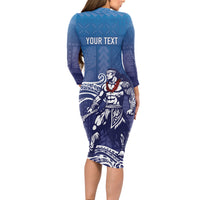 Samoa Manuia le Aso Tuto'atasi Siapo Motif Long Sleeve Bodycon Dress Warrior with Nifo Oti LT7 - Polynesian Pride