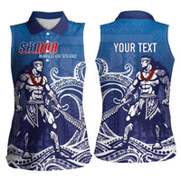 Samoa Manuia le Aso Tuto'atasi Siapo Motif Women Sleeveless Polo Shirt Warrior with Nifo Oti LT7 - Polynesian Pride