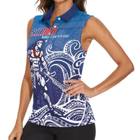 Samoa Manuia le Aso Tuto'atasi Siapo Motif Women Sleeveless Polo Shirt Warrior with Nifo Oti LT7 - Polynesian Pride