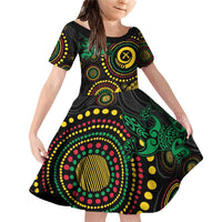 Vanuatu Personalized Aboriginal Arts Family Matching Off Shoulder Short Dress and Hawaiian Shirt Turtle and Iguana Special LT7 Daughter's Dress Colorful - Polynesian Pride