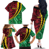 Vanuatu Personalized Tribal Family Matching Off The Shoulder Long Sleeve Dress and Hawaiian Shirt Aboriginal Inspired Mix Style LT7 - Polynesian Pride