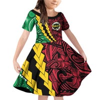 Vanuatu Personalized Tribal Family Matching Off Shoulder Short Dress and Hawaiian Shirt Aboriginal Inspired Mix Style LT7 Daughter's Dress Colorful - Polynesian Pride