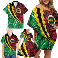 Vanuatu Personalized Tribal Family Matching Off Shoulder Short Dress and Hawaiian Shirt Aboriginal Inspired Mix Style LT7 - Polynesian Pride
