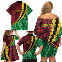 Vanuatu Personalized Tribal Family Matching Off Shoulder Short Dress and Hawaiian Shirt Aboriginal Inspired Mix Style LT7 - Polynesian Pride
