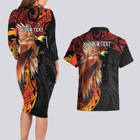 Papua New Guinea Personalised Couples Matching Long Sleeve Bodycon Dress and Hawaiian Shirt Grunge Style 49th Independence Anni LT7 - Polynesian Pride