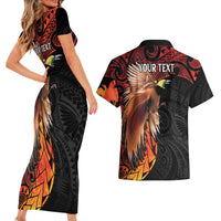 Papua New Guinea Personalised Couples Matching Short Sleeve Bodycon Dress and Hawaiian Shirt Grunge Style 49th Independence Anni LT7 - Polynesian Pride