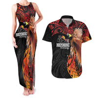 Papua New Guinea Personalised Couples Matching Tank Maxi Dress and Hawaiian Shirt Grunge Style 49th Independence Anni LT7 Black Red - Polynesian Pride