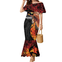 Papua New Guinea Personalised Family Matching Mermaid Dress and Hawaiian Shirt Grunge Style 49th Independence Anni LT7 Mom's Dress Black Red - Polynesian Pride