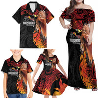Papua New Guinea Personalised Family Matching Off Shoulder Maxi Dress and Hawaiian Shirt Grunge Style 49th Independence Anni LT7 - Polynesian Pride