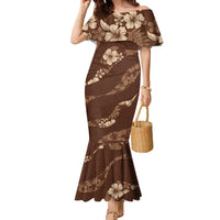 Aloha Hawaii Floral Tapa Family Matching Mermaid Dress and Hawaiian Shirt Patchwork Mocha LT7 Mom's Dress Mocha - Polynesian Pride