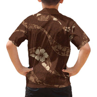 Aloha Hawaii Floral Tapa Family Matching Off The Shoulder Long Sleeve Dress and Hawaiian Shirt Patchwork Mocha LT7 - Polynesian Pride