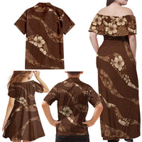 Aloha Hawaii Floral Tapa Family Matching Off Shoulder Maxi Dress and Hawaiian Shirt Patchwork Mocha LT7 - Polynesian Pride