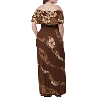 Aloha Hawaii Floral Tapa Family Matching Off Shoulder Maxi Dress and Hawaiian Shirt Patchwork Mocha LT7 - Polynesian Pride