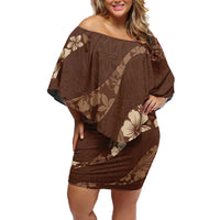 Aloha Hawaii Floral Tapa Family Matching Off Shoulder Short Dress and Hawaiian Shirt Patchwork Mocha LT7 Mom's Dress Mocha - Polynesian Pride