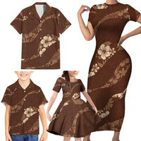 Aloha Hawaii Floral Tapa Family Matching Short Sleeve Bodycon Dress and Hawaiian Shirt Patchwork Mocha LT7 - Polynesian Pride