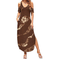 Aloha Hawaii Floral Tapa Family Matching Summer Maxi Dress and Hawaiian Shirt Patchwork Mocha LT7 Mom's Dress Mocha - Polynesian Pride