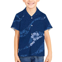 Aloha Hawaii Floral Tapa Family Matching Off The Shoulder Long Sleeve Dress and Hawaiian Shirt Patchwork Navy LT7 Son's Shirt Navy - Polynesian Pride