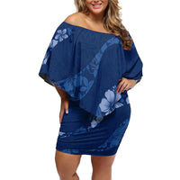 Aloha Hawaii Floral Tapa Family Matching Off Shoulder Short Dress and Hawaiian Shirt Patchwork Navy LT7 Mom's Dress Navy - Polynesian Pride