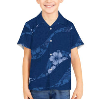 Aloha Hawaii Floral Tapa Family Matching Short Sleeve Bodycon Dress and Hawaiian Shirt Patchwork Navy LT7 Son's Shirt Navy - Polynesian Pride
