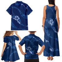 Aloha Hawaii Floral Tapa Family Matching Tank Maxi Dress and Hawaiian Shirt Patchwork Navy LT7 - Polynesian Pride