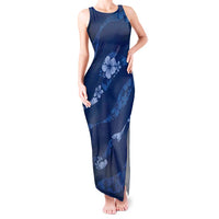 Aloha Hawaii Floral Tapa Tank Maxi Dress Patchwork Navy - Polynesian Pride