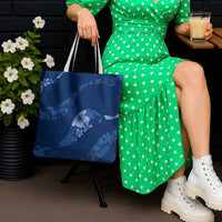 Aloha Hawaii Floral Tapa Tote Bag Patchwork Navy - Polynesian Pride