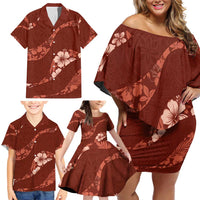Aloha Hawaii Floral Tapa Family Matching Off Shoulder Short Dress and Hawaiian Shirt Patchwork Crimson LT7 - Polynesian Pride
