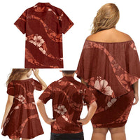 Aloha Hawaii Floral Tapa Family Matching Off Shoulder Short Dress and Hawaiian Shirt Patchwork Crimson LT7 - Polynesian Pride