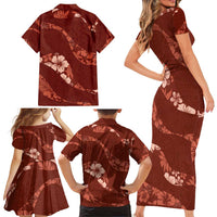 Aloha Hawaii Floral Tapa Family Matching Short Sleeve Bodycon Dress and Hawaiian Shirt Patchwork Crimson LT7 - Polynesian Pride