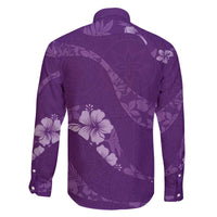 Aloha Hawaii Floral Tapa Family Matching Off The Shoulder Long Sleeve Dress and Hawaiian Shirt Patchwork Violet LT7 - Polynesian Pride