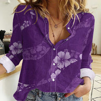 Aloha Hawaii Floral Tapa Women Casual Shirt Patchwork Violet - Polynesian Pride