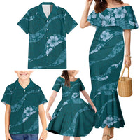 Aloha Hawaii Floral Tapa Family Matching Mermaid Dress and Hawaiian Shirt Patchwork Teal LT7 - Polynesian Pride