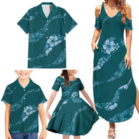 Aloha Hawaii Floral Tapa Family Matching Summer Maxi Dress and Hawaiian Shirt Patchwork Teal LT7 - Polynesian Pride
