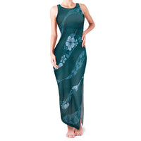 Aloha Hawaii Floral Tapa Family Matching Tank Maxi Dress and Hawaiian Shirt Patchwork Teal LT7 Mom's Dress Teal - Polynesian Pride