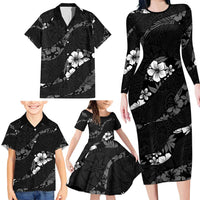 Aloha Hawaii Floral Tapa Family Matching Long Sleeve Bodycon Dress and Hawaiian Shirt Patchwork Charcoal LT7 - Polynesian Pride