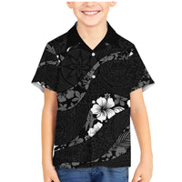 Aloha Hawaii Floral Tapa Family Matching Mermaid Dress and Hawaiian Shirt Patchwork Charcoal LT7 Son's Shirt Charcoal - Polynesian Pride