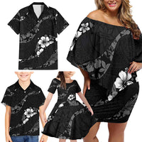 Aloha Hawaii Floral Tapa Family Matching Off Shoulder Short Dress and Hawaiian Shirt Patchwork Charcoal LT7 - Polynesian Pride