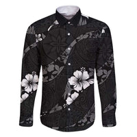 Aloha Hawaii Floral Tapa Family Matching Off Shoulder Short Dress and Hawaiian Shirt Patchwork Charcoal LT7 Dad's Shirt - Long Sleeve Charcoal - Polynesian Pride
