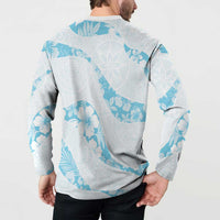 Aloha Hawaii Floral Tapa Button Sweatshirt Patchwork Turquoise - Polynesian Pride