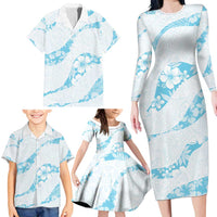 Aloha Hawaii Floral Tapa Family Matching Long Sleeve Bodycon Dress and Hawaiian Shirt Patchwork Turquoise LT7 - Polynesian Pride