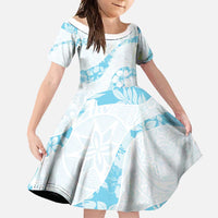 Aloha Hawaii Floral Tapa Family Matching Mermaid Dress and Hawaiian Shirt Patchwork Turquoise LT7 Daughter's Dress Turquoise - Polynesian Pride