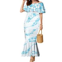 Aloha Hawaii Floral Tapa Family Matching Mermaid Dress and Hawaiian Shirt Patchwork Turquoise LT7 Mom's Dress Turquoise - Polynesian Pride